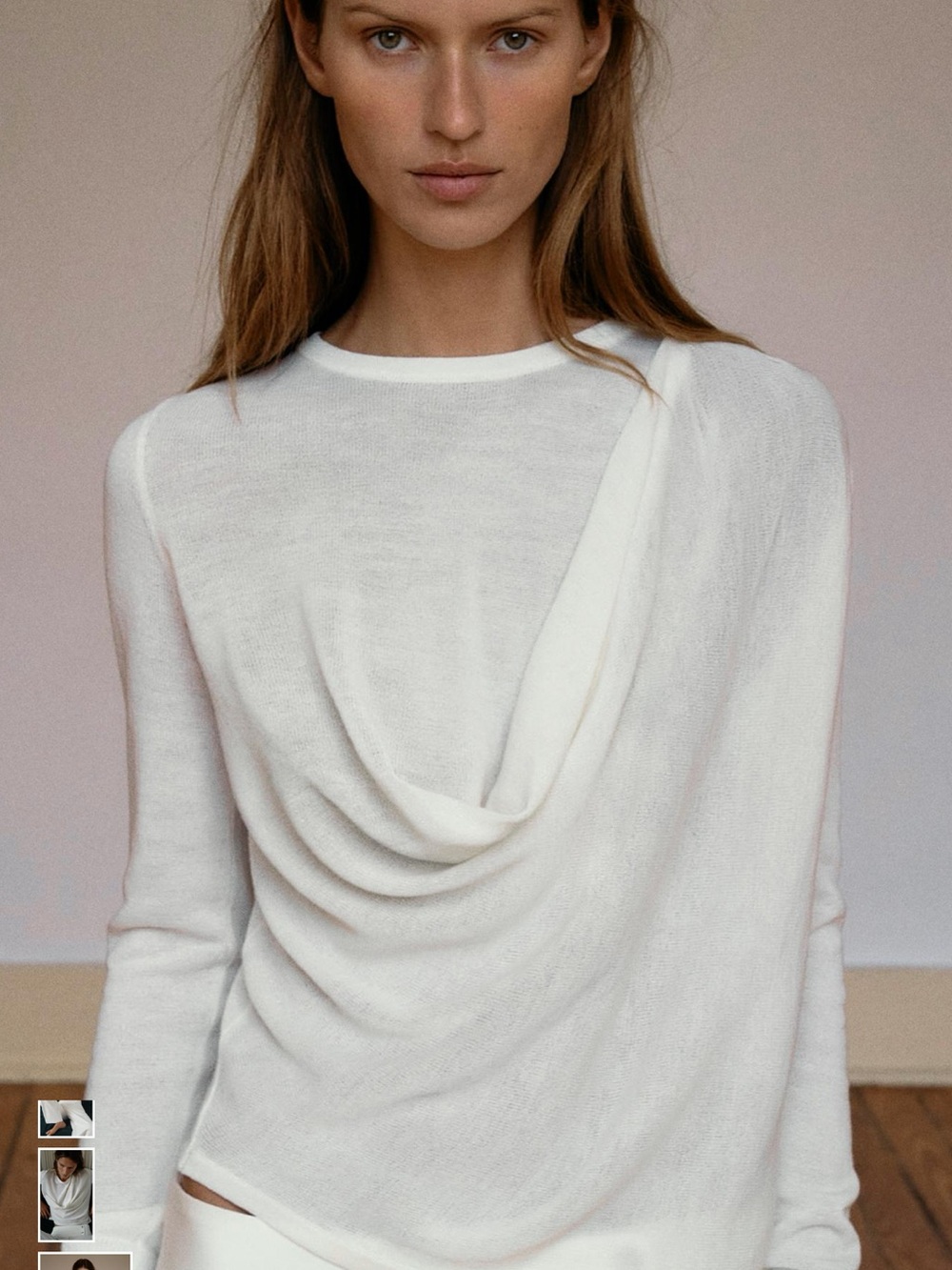 Women's Draped Crewneck Sweater in White